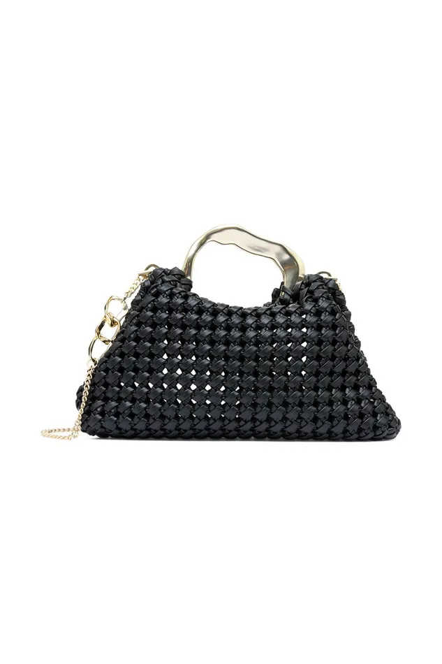 Women New Weave Frame Bag Black Aje Handbags and Wallets