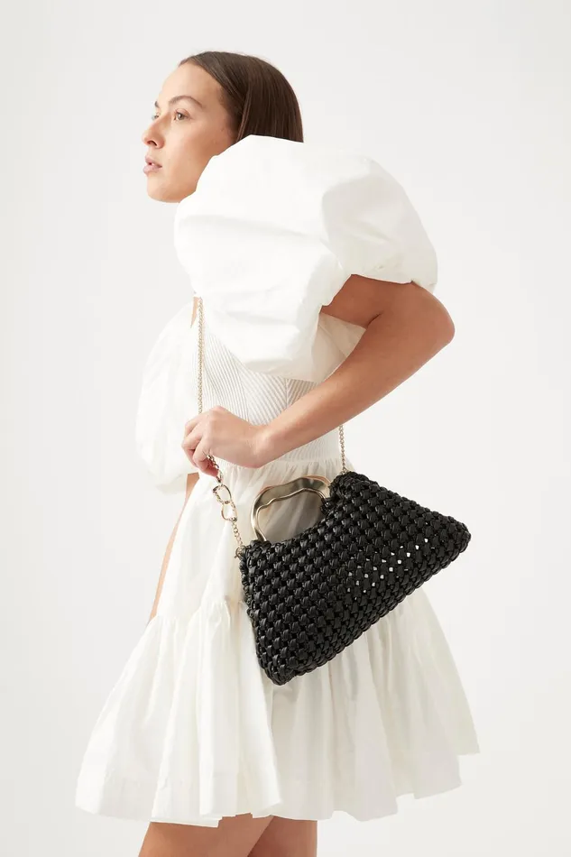 Women New Weave Frame Bag Black Aje Handbags and Wallets