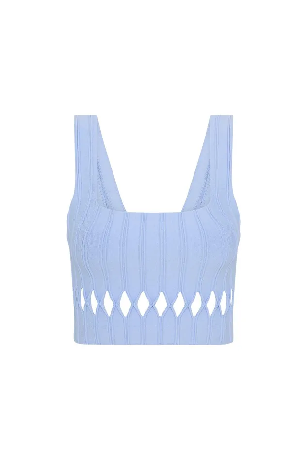 Women Ney Diamond Cut Out Crop Top Sky Blue Aje Body and Crepe Knit