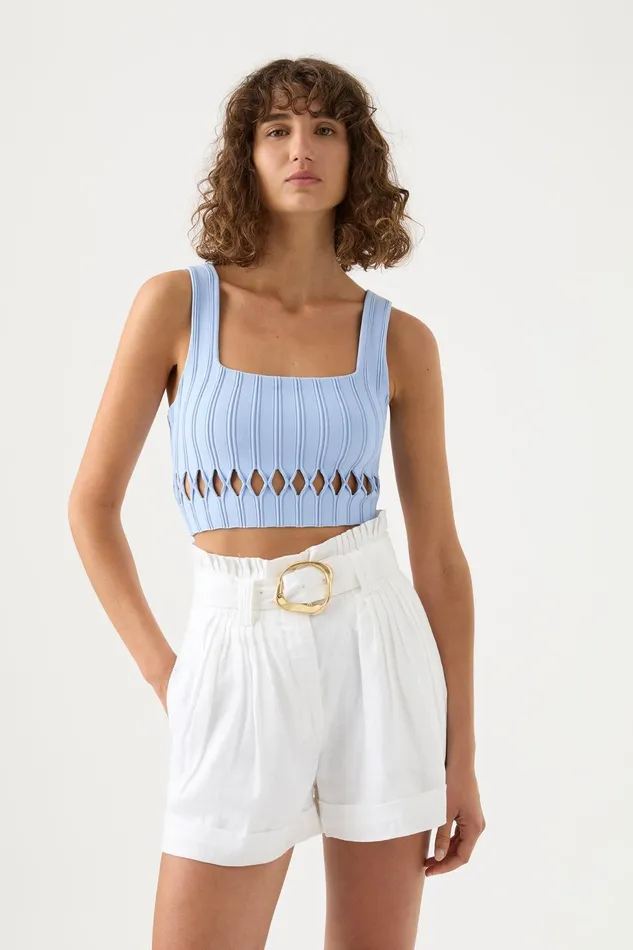 Women Ney Diamond Cut Out Crop Top Sky Blue Aje Body and Crepe Knit