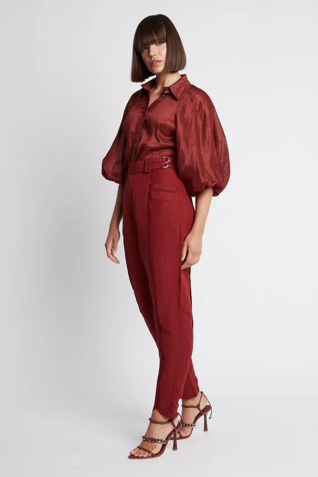 Women Nova Stepped Hem Pant Burgundy Aje Pants