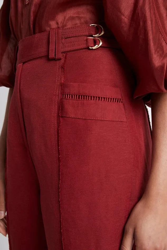 Women Nova Stepped Hem Pant Burgundy Aje Pants