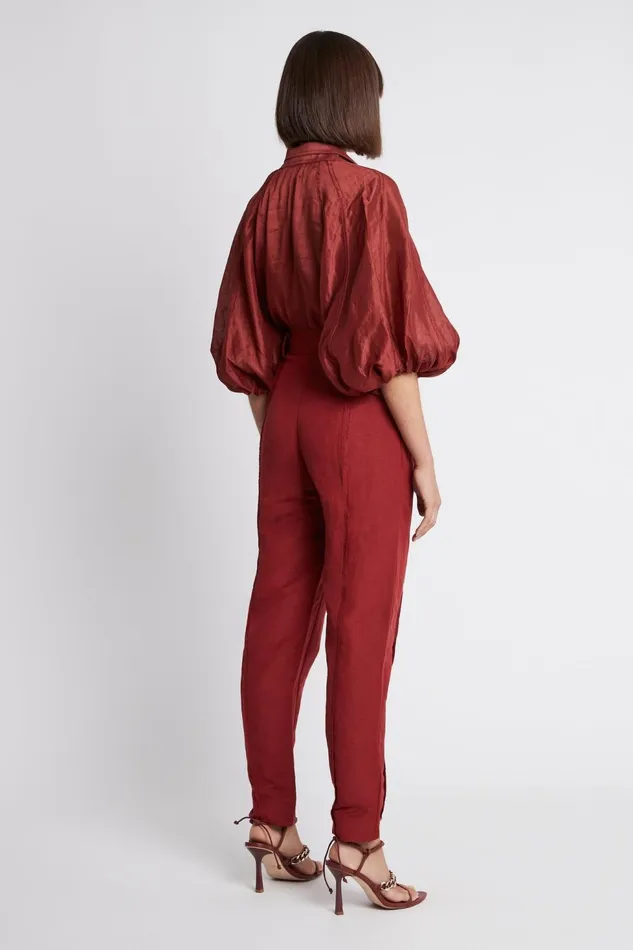 Women Nova Stepped Hem Pant Burgundy Aje Pants