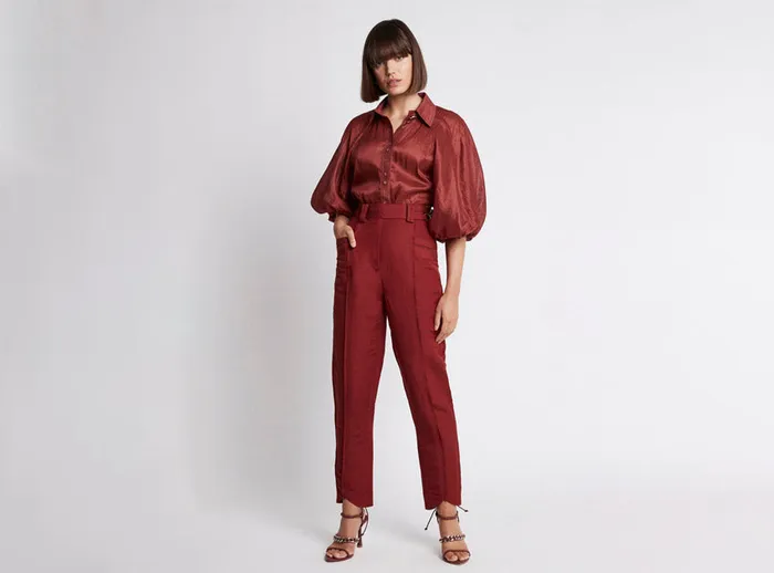Women Nova Stepped Hem Pant Burgundy Aje Pants