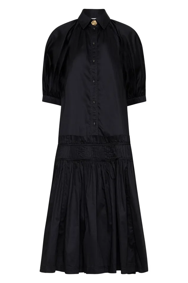 Women Novella Midi Smock Dress Black Aje Dresses