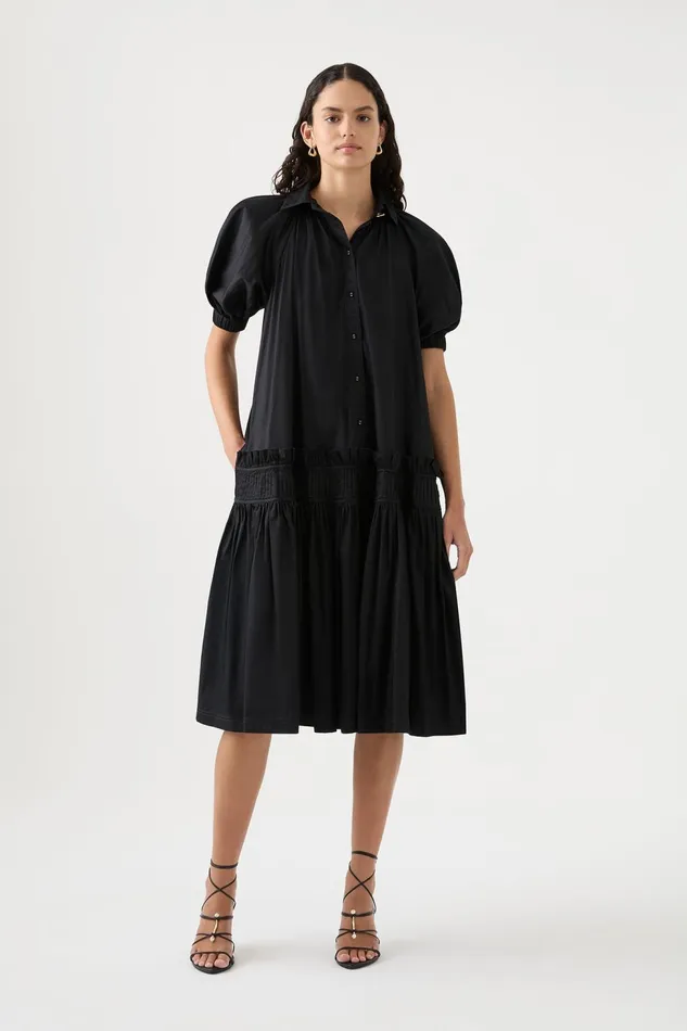 Women Novella Midi Smock Dress Black Aje Dresses