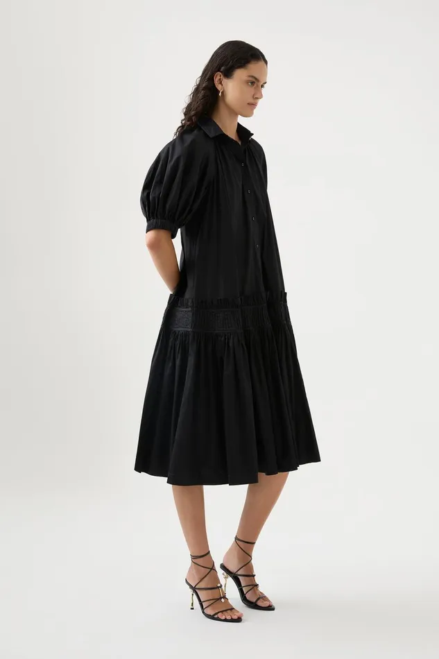 Women Novella Midi Smock Dress Black Aje Dresses