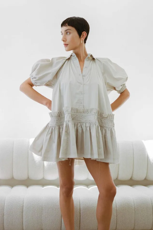Women Novella Mini Smock Dress Sandstone Beige Aje Dresses
