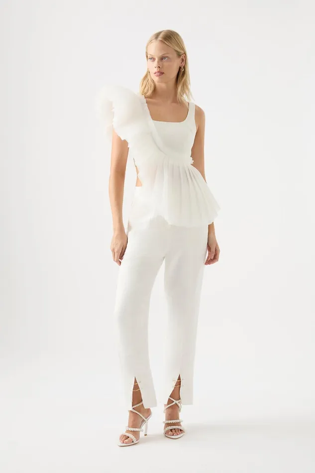 Women Orbit Sculptural Pleated Top Ivory Aje Tops