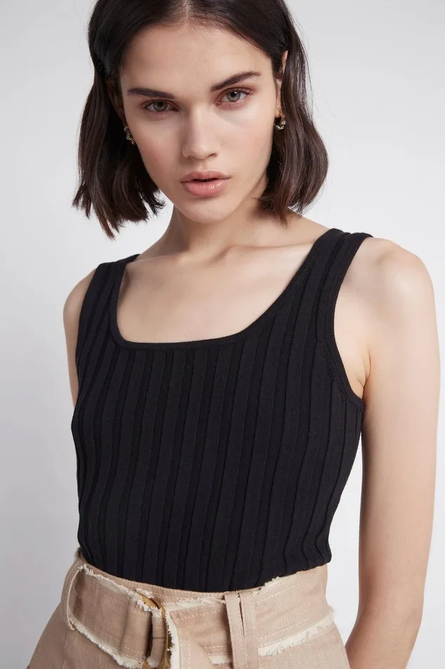Women Overture Ribbed Tank Black Aje Tops
