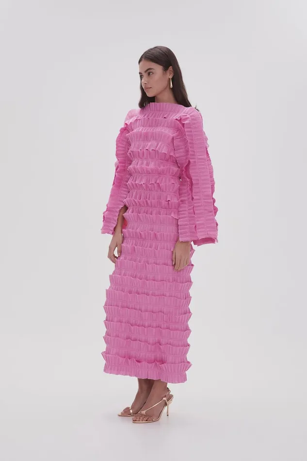 Women Palladium Ruffled Midi Dress Muted Fuchsia Aje Dresses