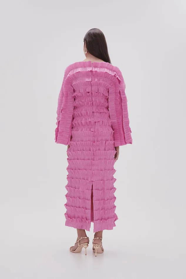 Women Palladium Ruffled Midi Dress Muted Fuchsia Aje Dresses
