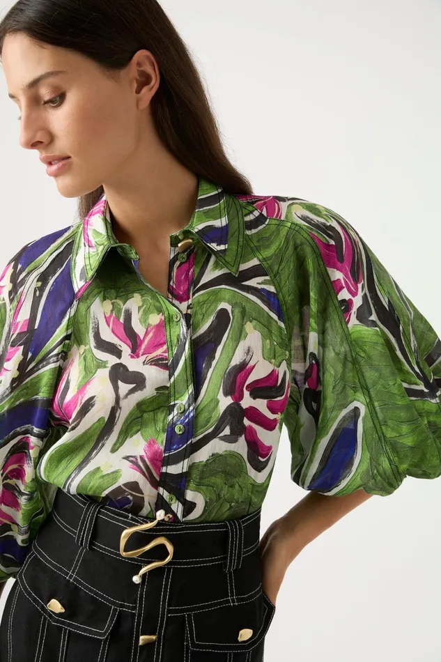 Women Palms Blouse Native Gumnut Floral Aje Tops