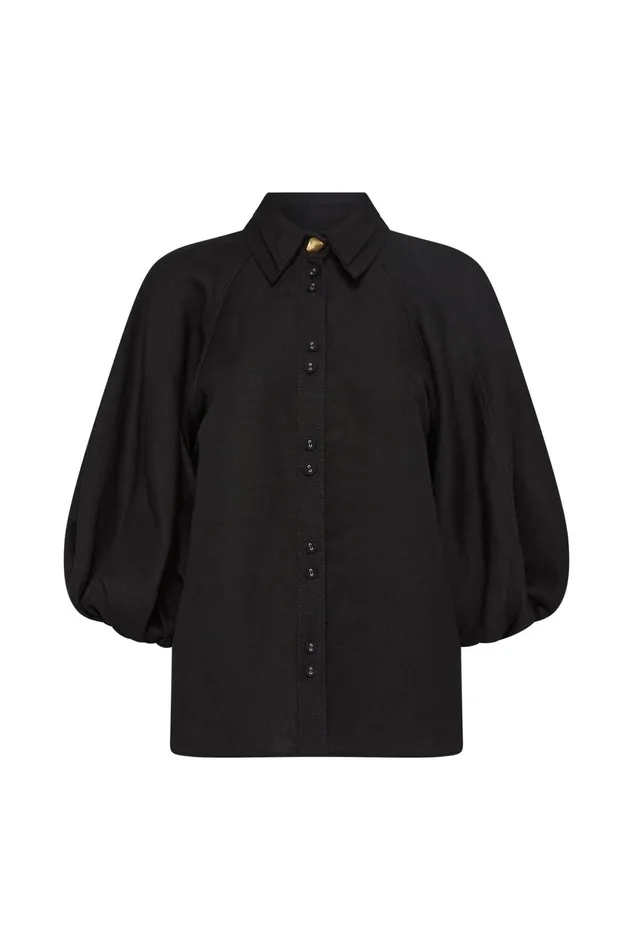 Women Palms Puff Sleeve Shirt Black Aje Tops