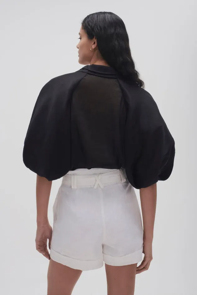 Women Palms Puff Sleeve Shirt Black Aje Tops