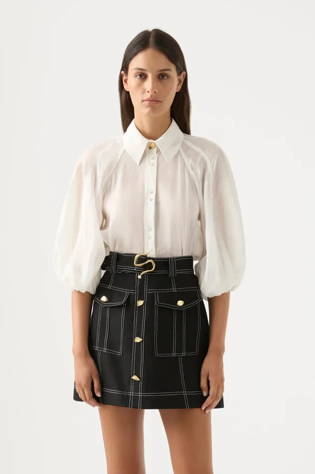 Women Palms Puff Sleeve Shirt Ivory Aje Tops