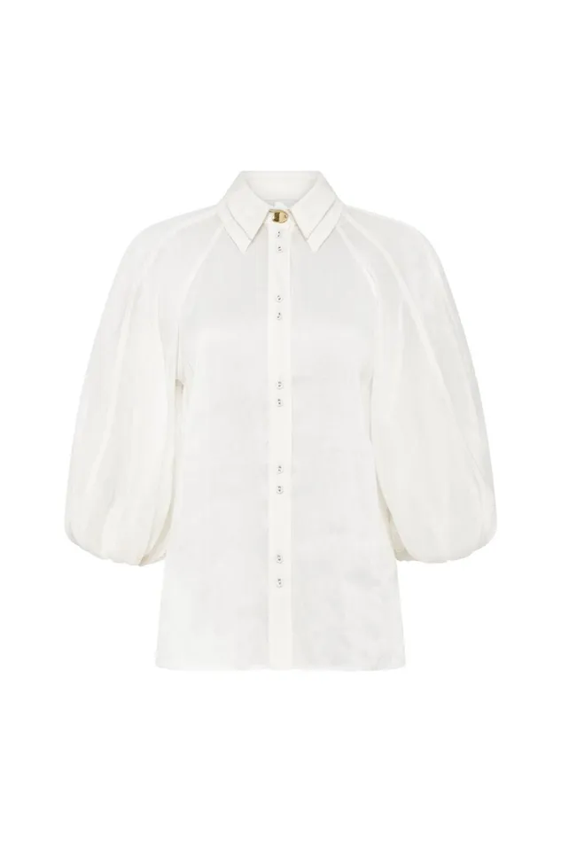 Women Palms Puff Sleeve Shirt Ivory Aje Tops