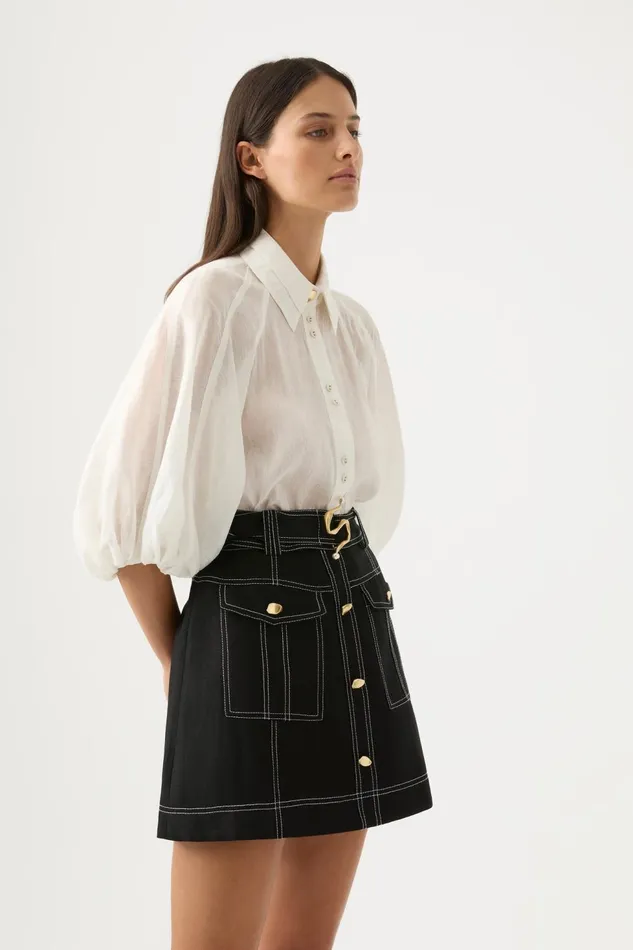 Women Palms Puff Sleeve Shirt Ivory Aje Tops