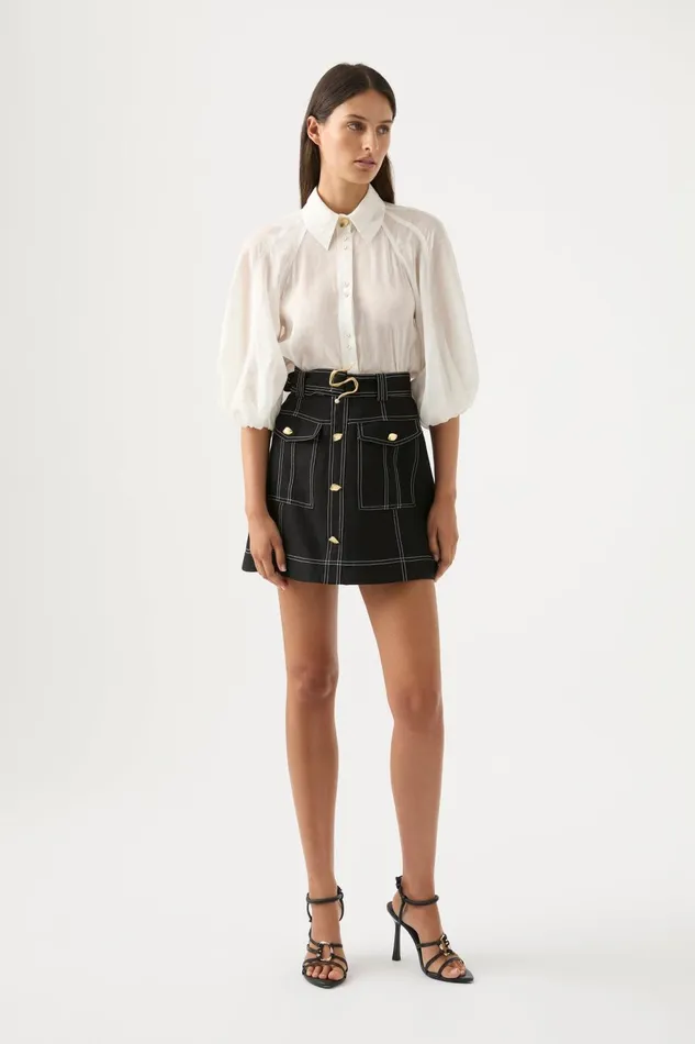 Women Palms Puff Sleeve Shirt Ivory Aje Tops