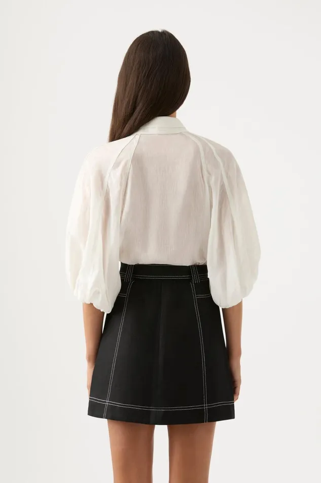Women Palms Puff Sleeve Shirt Ivory Aje Tops