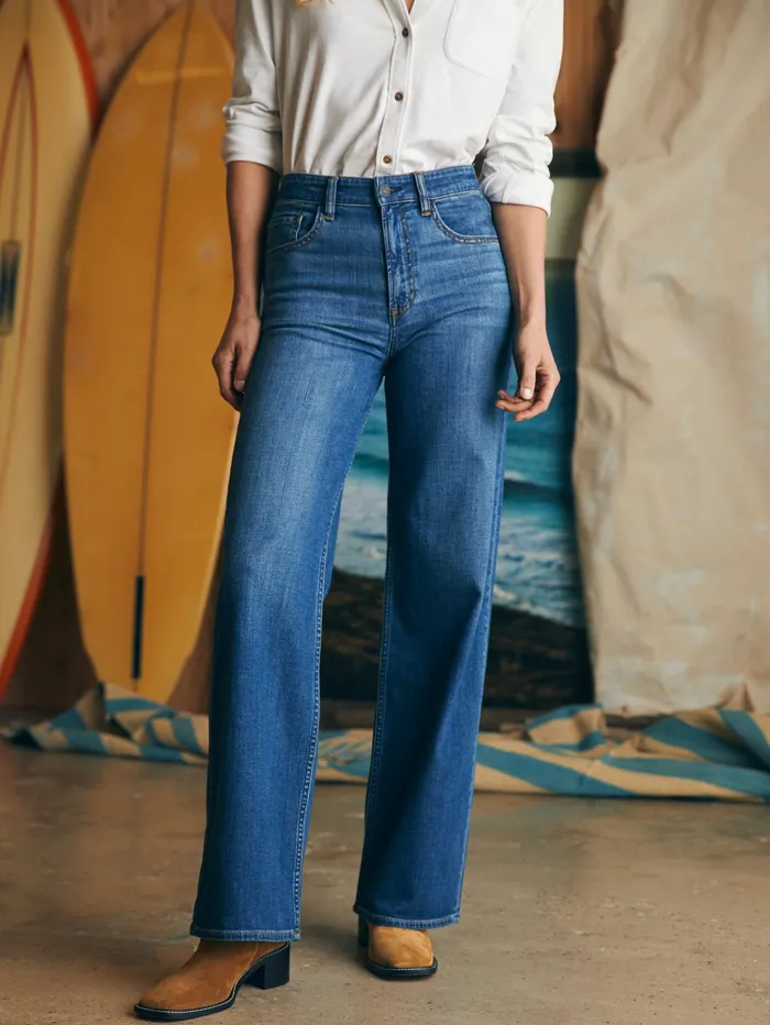 Women Pants Faherty Dream Jean Wide Leg Indigo Coast Wash