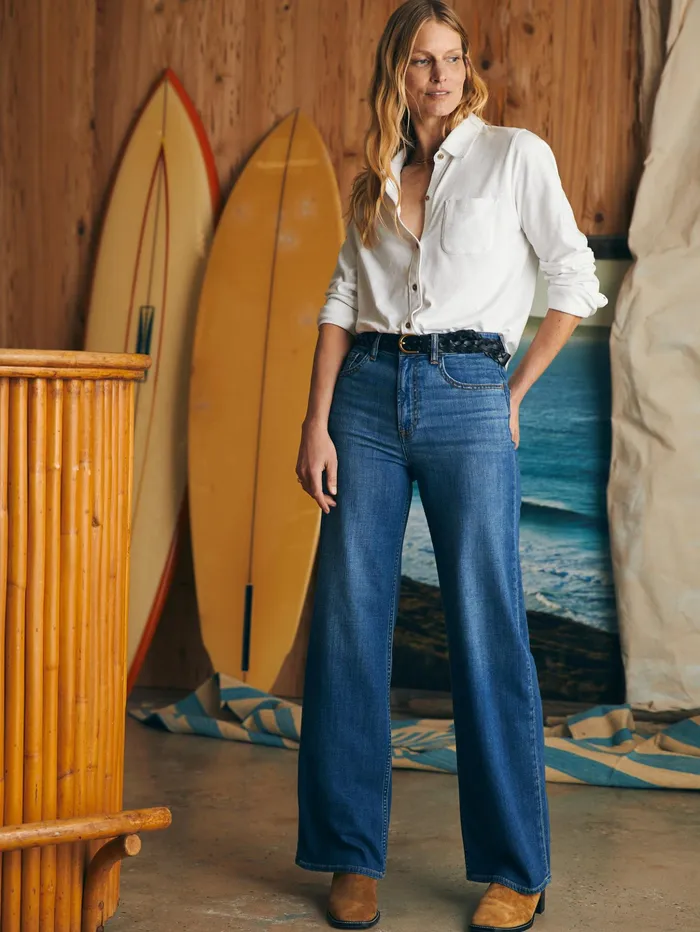 Women Pants Faherty Dream Jean Wide Leg Indigo Coast Wash