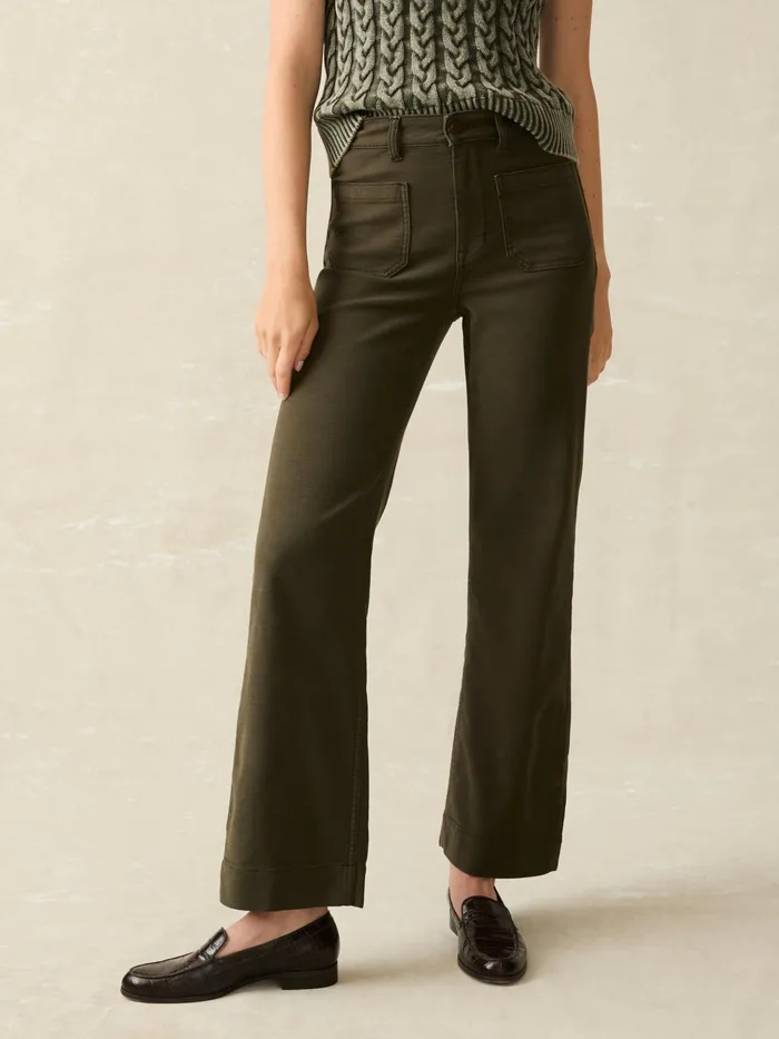 Women Pants Faherty Stretch Terry Patch Pocket Pant Forest Olive