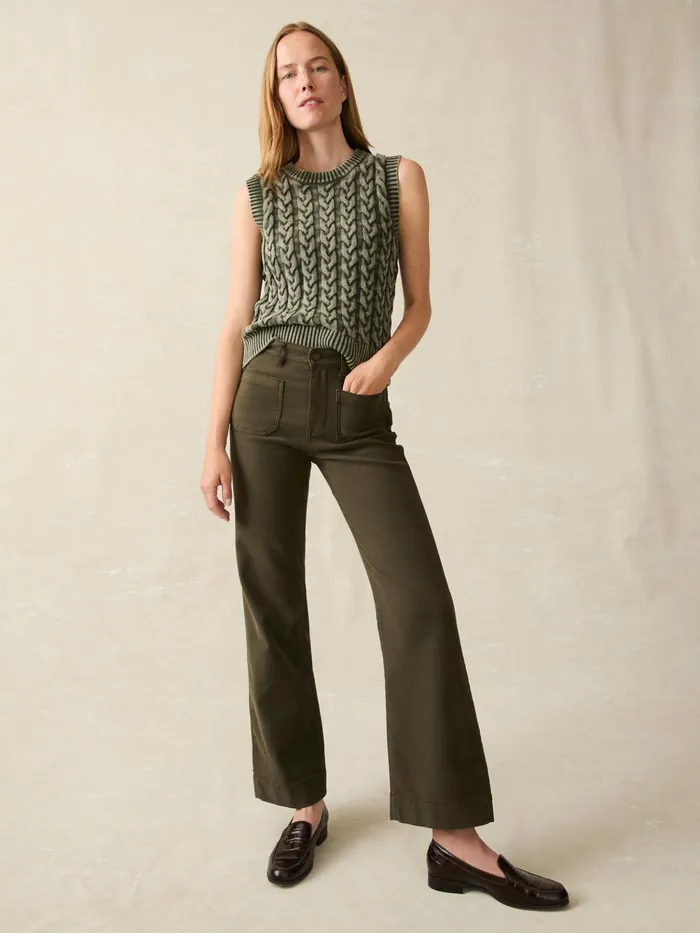 Women Pants Faherty Stretch Terry Patch Pocket Pant Forest Olive