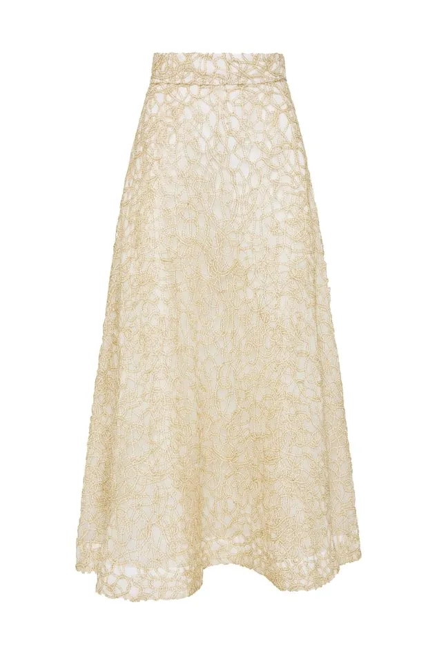 Women Patina Lace Midi Skirt Ivory Aje Skirts