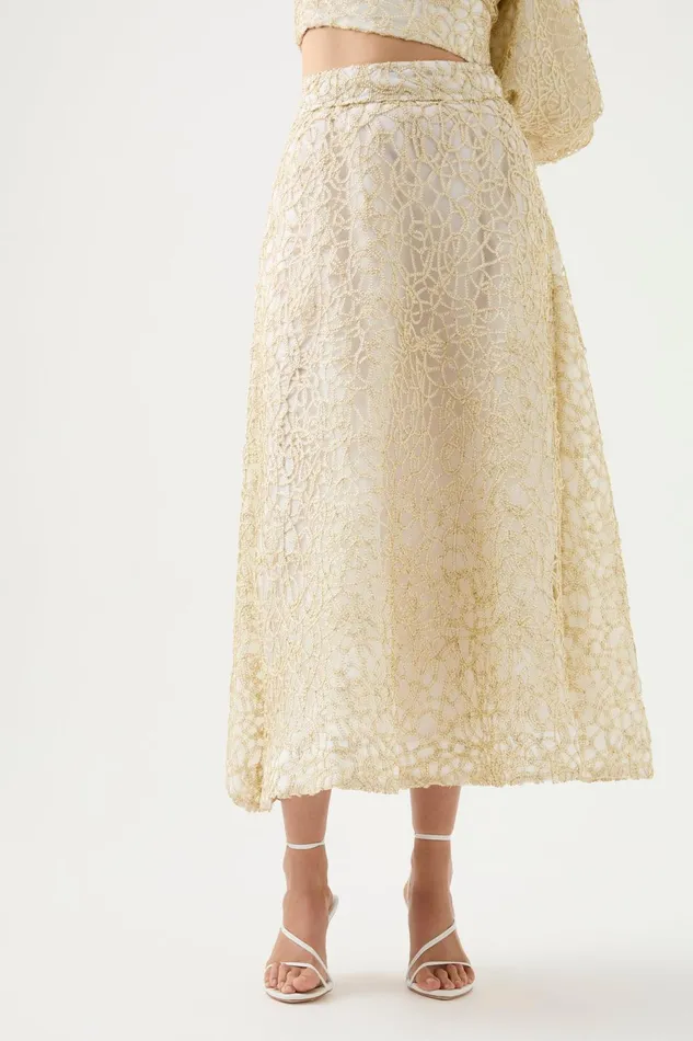 Women Patina Lace Midi Skirt Ivory Aje Skirts