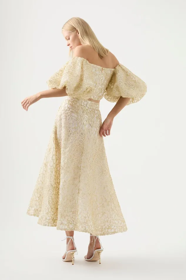 Women Patina Lace Midi Skirt Ivory Aje Skirts