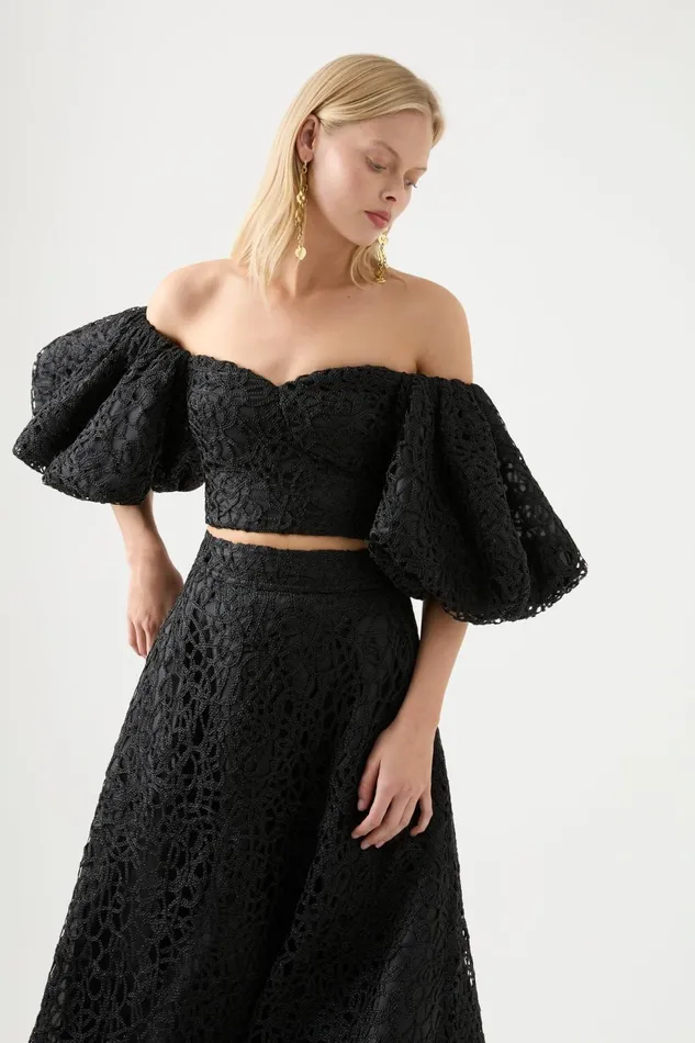 Women Patina Lace Top Black Aje Tops