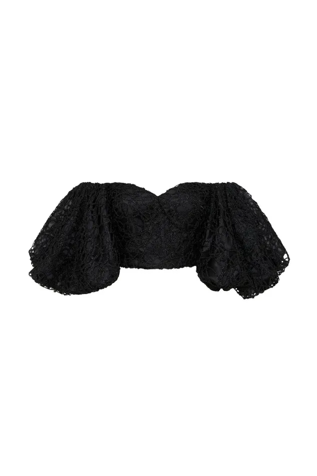 Women Patina Lace Top Black Aje Tops
