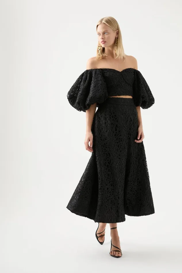 Women Patina Lace Top Black Aje Tops