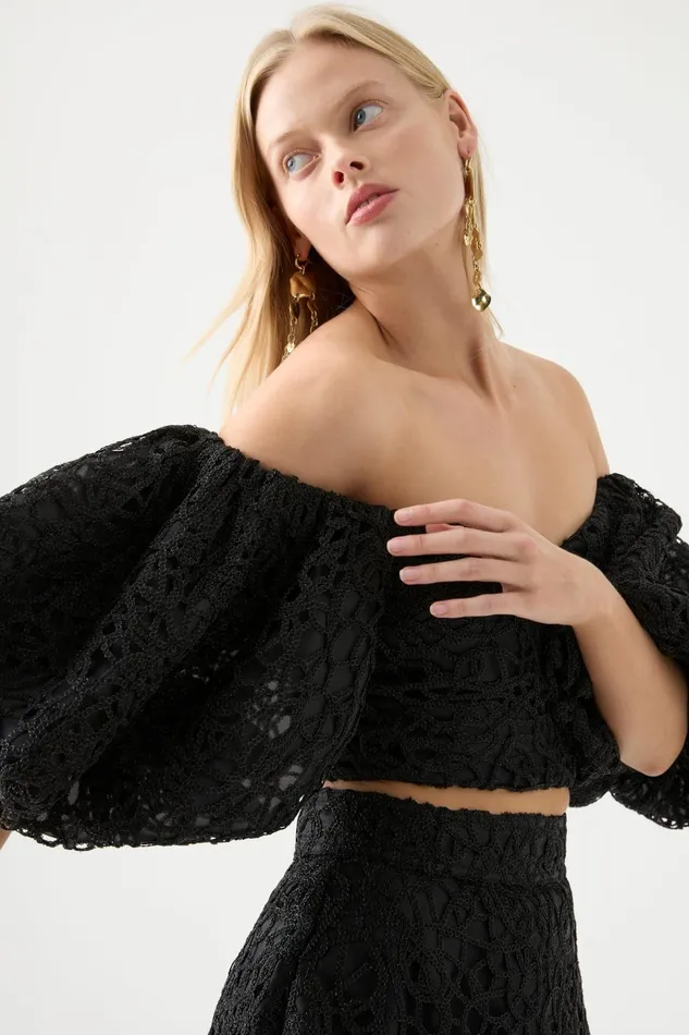 Women Patina Lace Top Black Aje Tops
