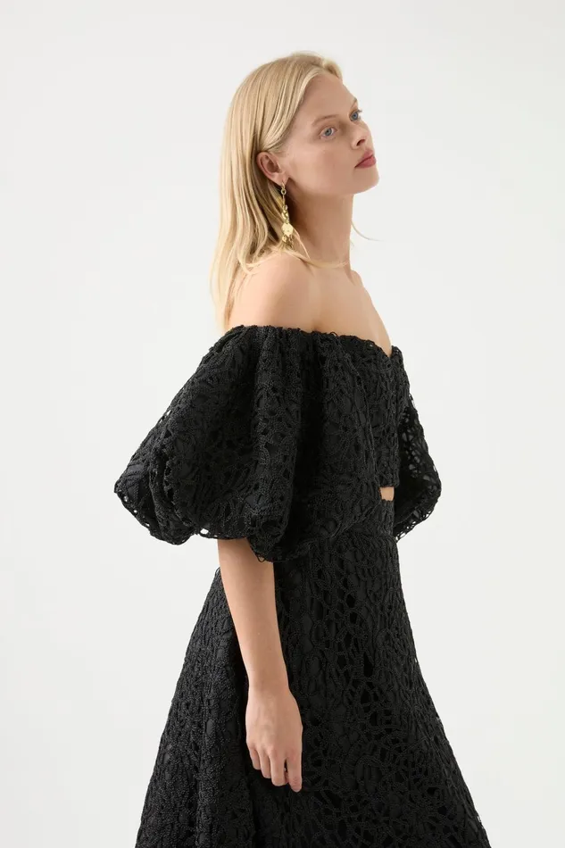 Women Patina Lace Top Black Aje Tops