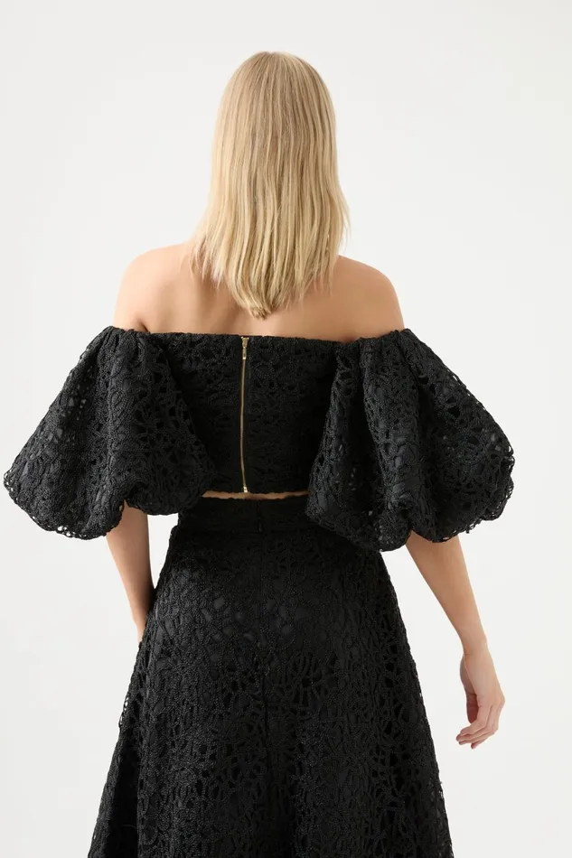 Women Patina Lace Top Black Aje Tops
