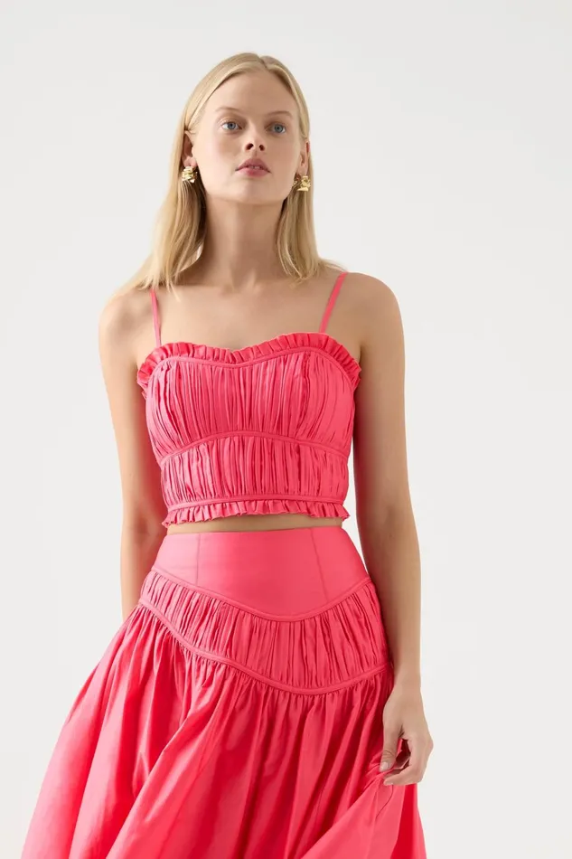 Women Pepper Ruched Crop Bodice Rouge Pink Aje Tops