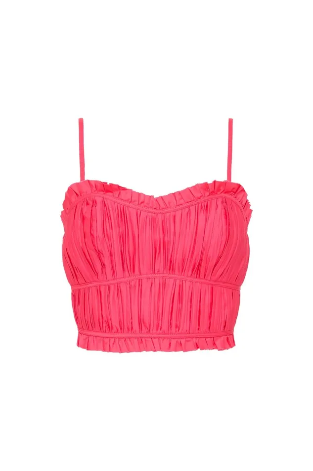 Women Pepper Ruched Crop Bodice Rouge Pink Aje Tops