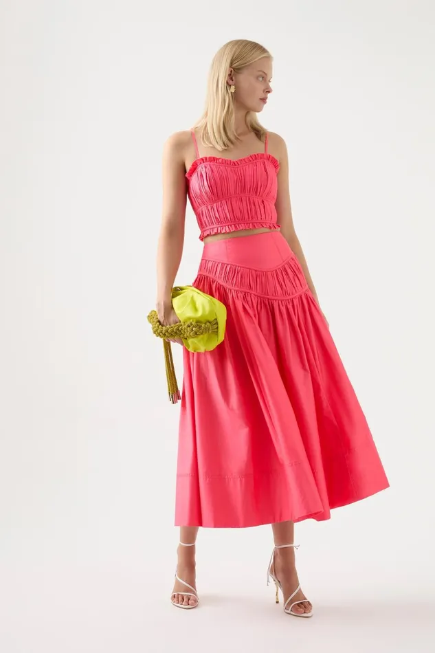 Women Pepper Ruched Crop Bodice Rouge Pink Aje Tops
