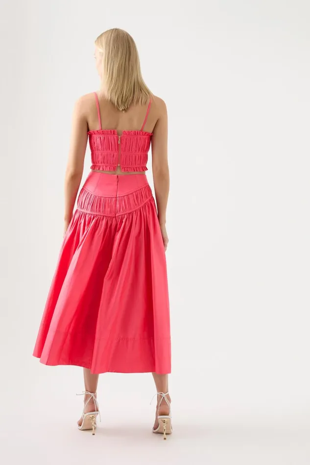 Women Pepper Ruched Crop Bodice Rouge Pink Aje Tops