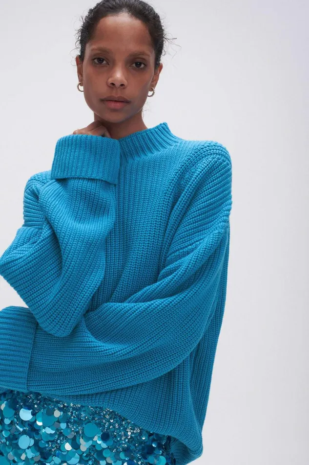 Women Perry Chunky Oversized Jumper Azure Blue Aje Knitwear and Jumpers