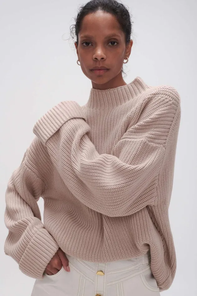 Women Perry Chunky Oversized Jumper Sandstone Beige Aje Knitwear and Jumpers