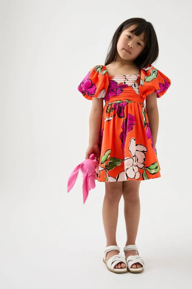 Women Piper Kids Puff Sleeve Dress Vivid Camellia Aje Kids