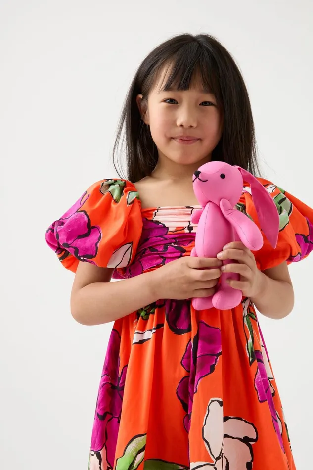 Women Piper Kids Puff Sleeve Dress Vivid Camellia Aje Kids