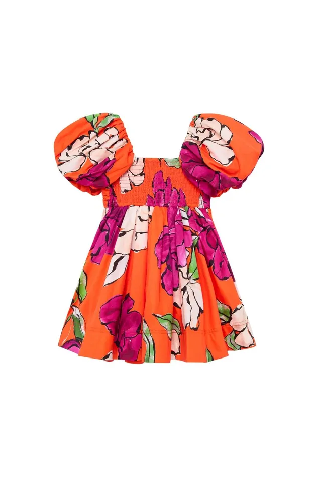 Women Piper Kids Puff Sleeve Dress Vivid Camellia Aje Kids