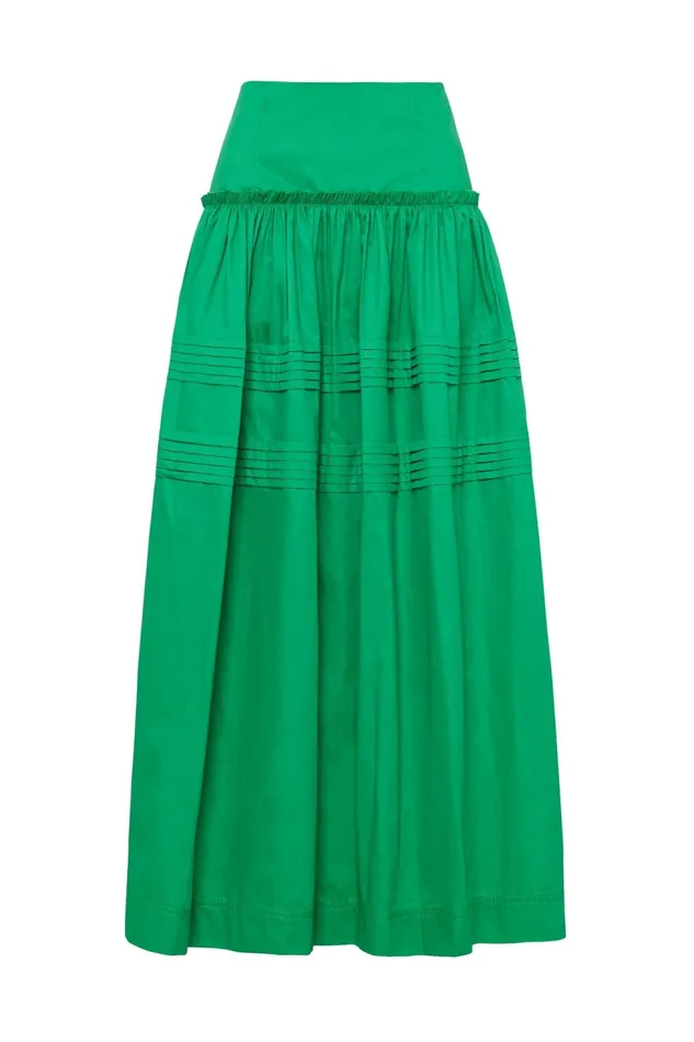 Women Poised Pleated Midi Skirt Emerald Green Aje Skirts