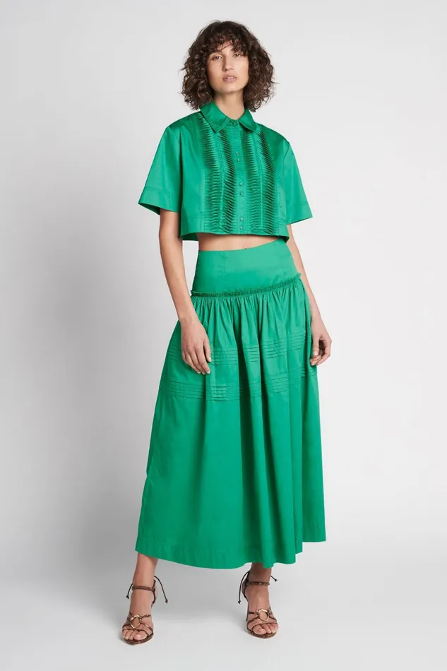 Women Poised Pleated Midi Skirt Emerald Green Aje Skirts