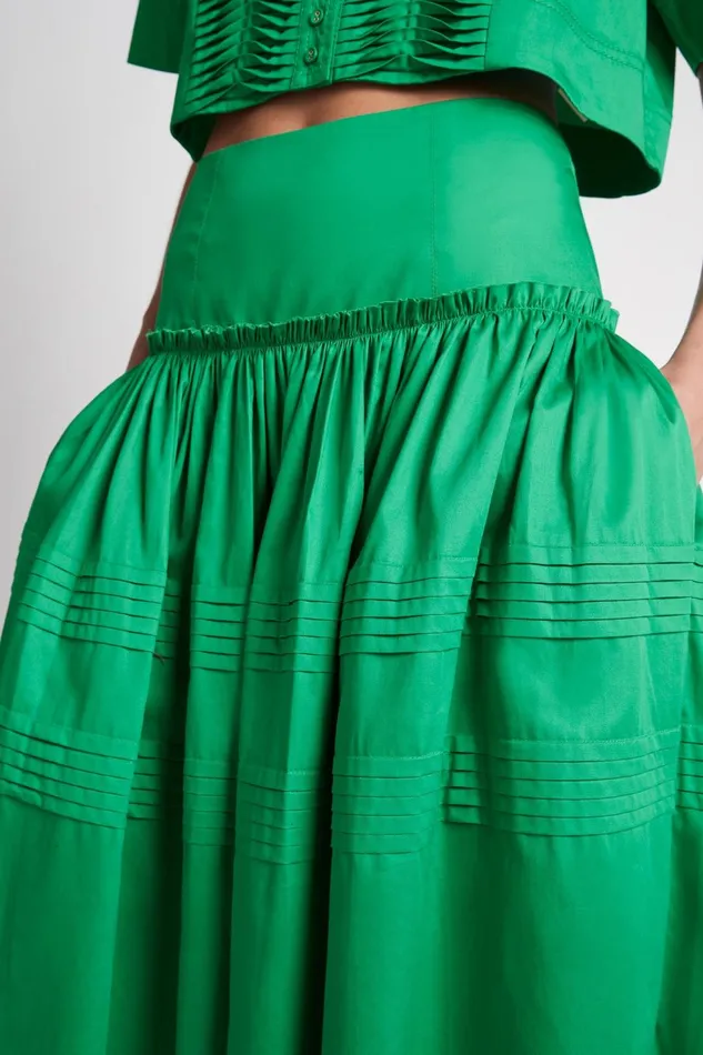 Women Poised Pleated Midi Skirt Emerald Green Aje Skirts