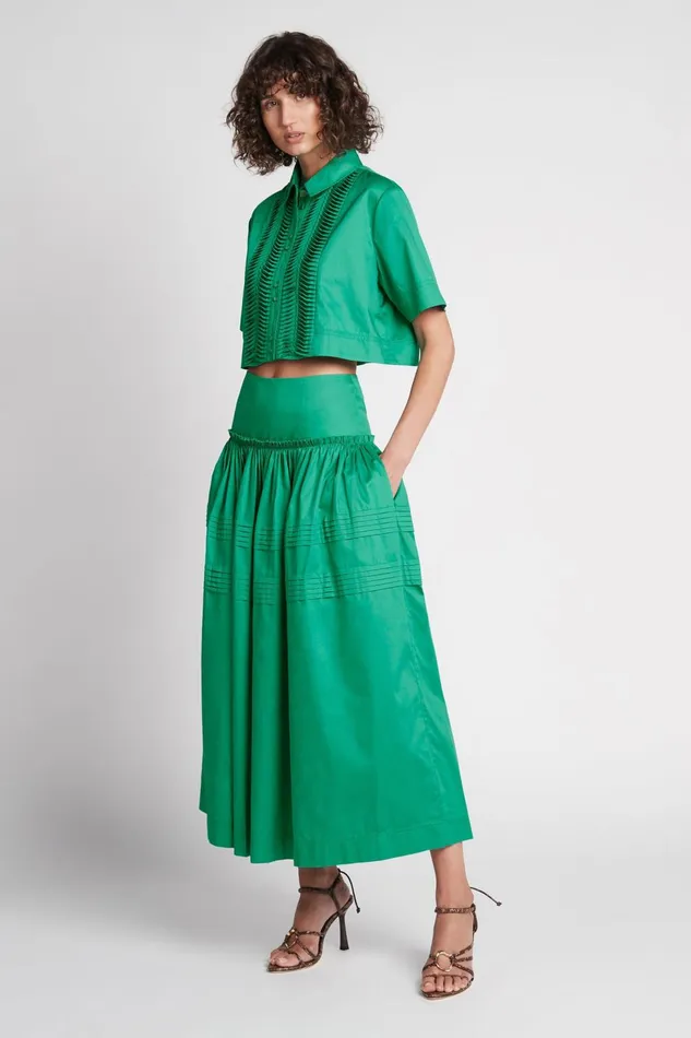 Women Poised Pleated Midi Skirt Emerald Green Aje Skirts